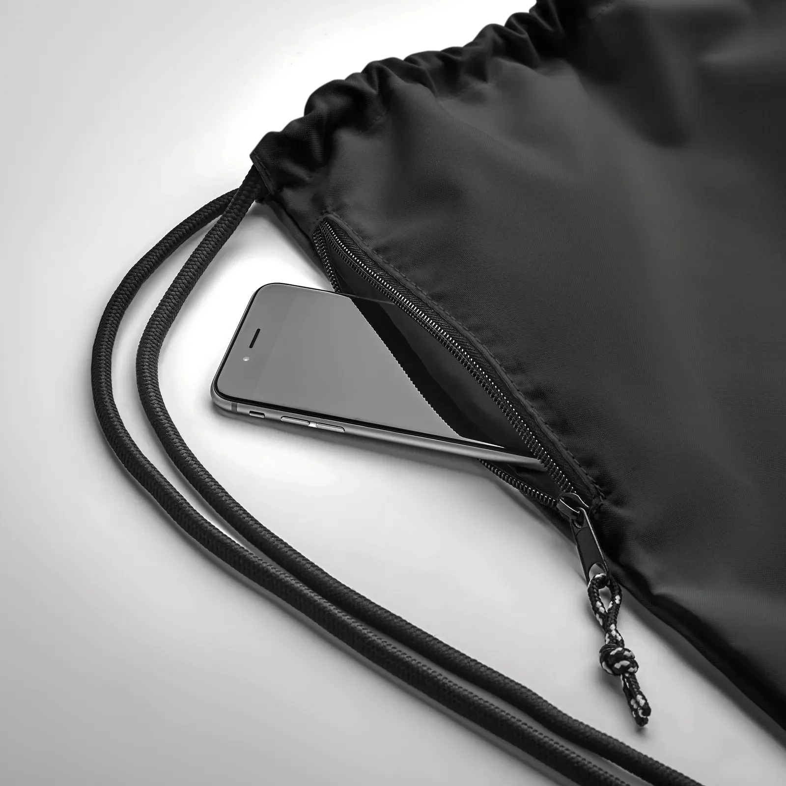 RPET Drawstring Bag Night with Zippered Pocket 40X48 cm MO6997 — Black