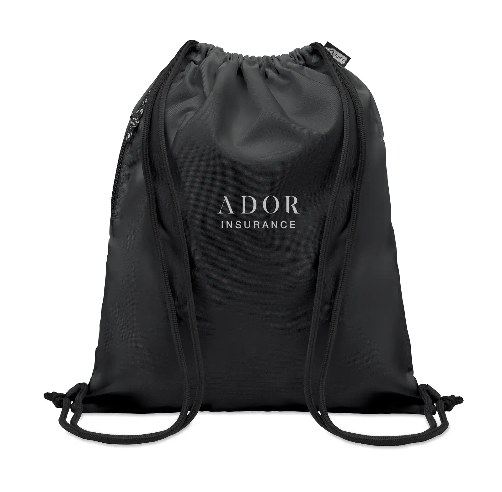 RPET Drawstring Bag Night with Zippered Pocket 40X48 cm MO6997 — Black