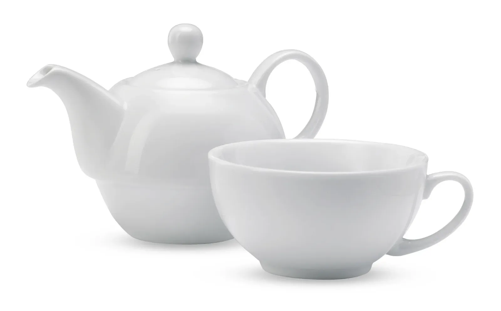Tea Time – Tea Set Including a Teapot and a White Ceramic Cup; Presented in a Black Gift Box — White