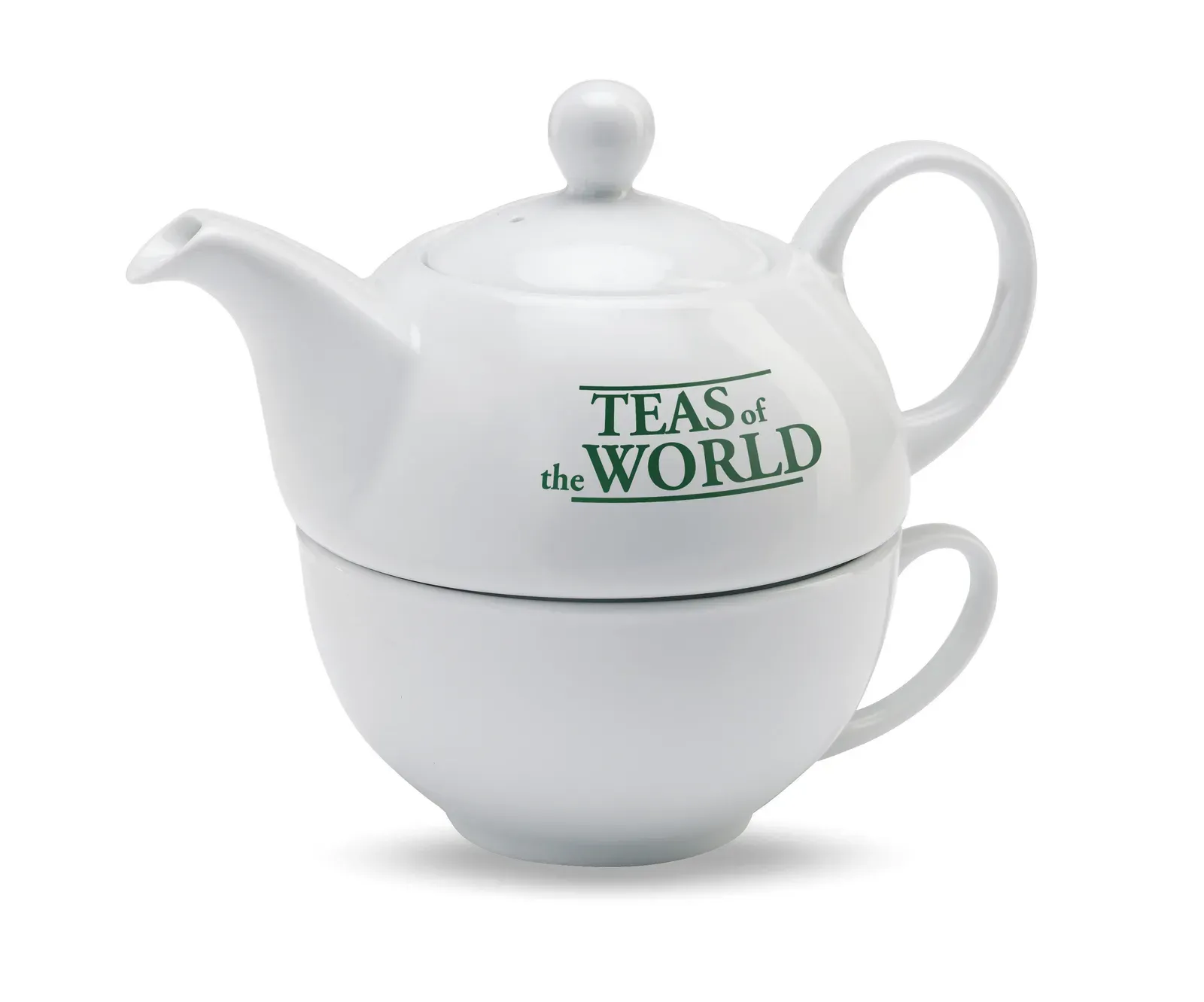 Tea Time – Tea Set Including a Teapot and a White Ceramic Cup; Presented in a Black Gift Box — White