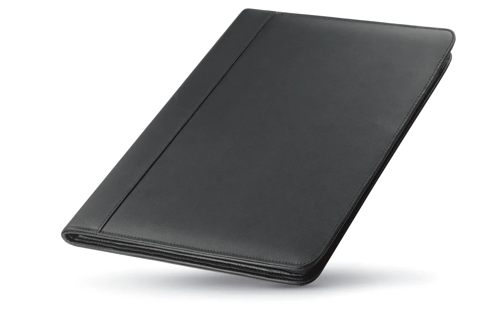 Conference A4 Bonded Leather Folder – Zipped, 4 Compartments & Pen Holder — Black
