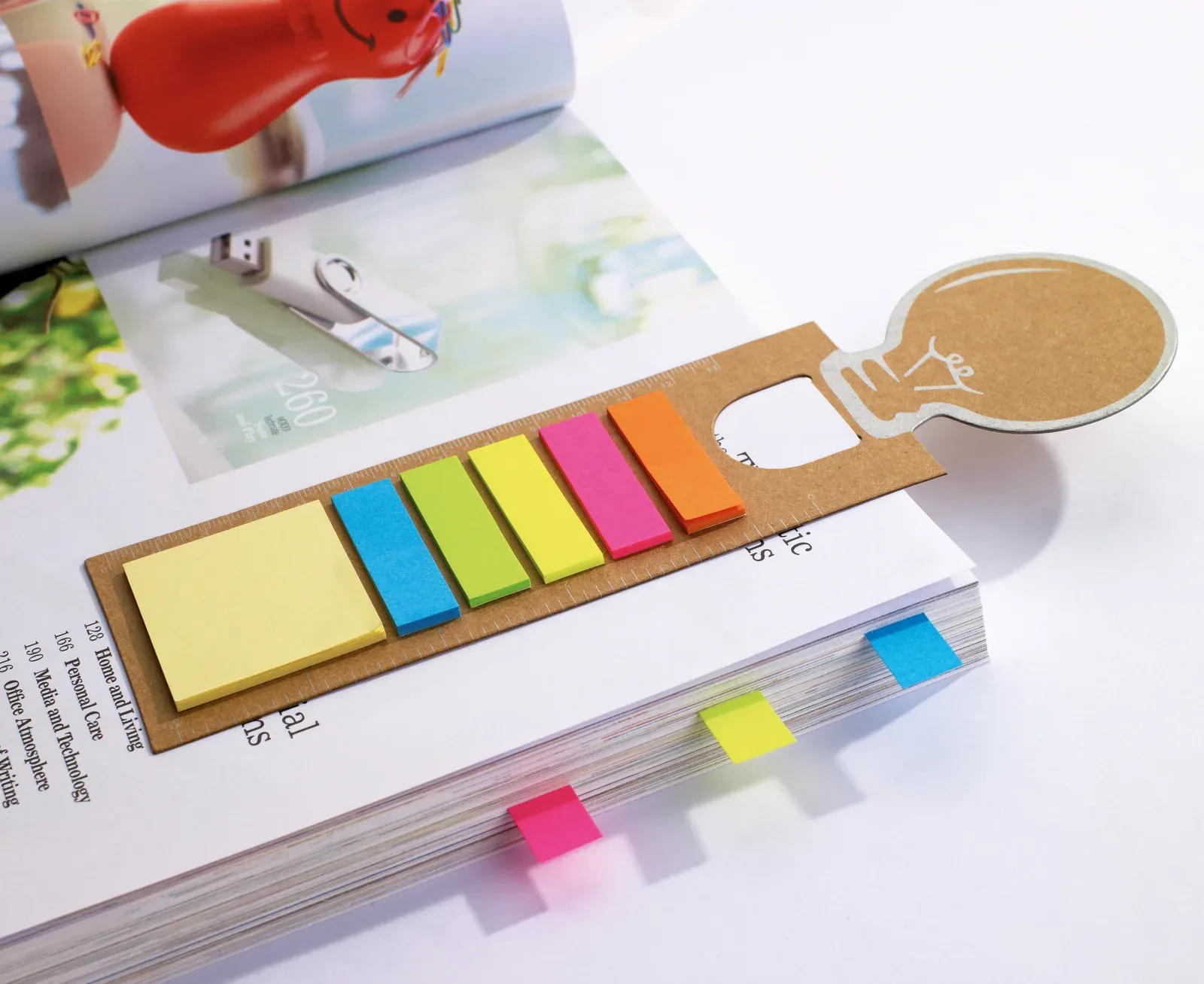 Idea Lightbulb Bookmark & Sticky Note Set – Recycled Paper Notes, Ruler & 5-Colour Markers — Beige