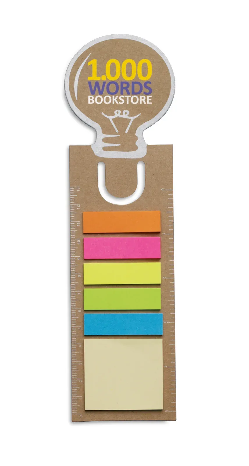Idea Lightbulb Bookmark & Sticky Note Set – Recycled Paper Notes, Ruler & 5-Colour Markers — Beige
