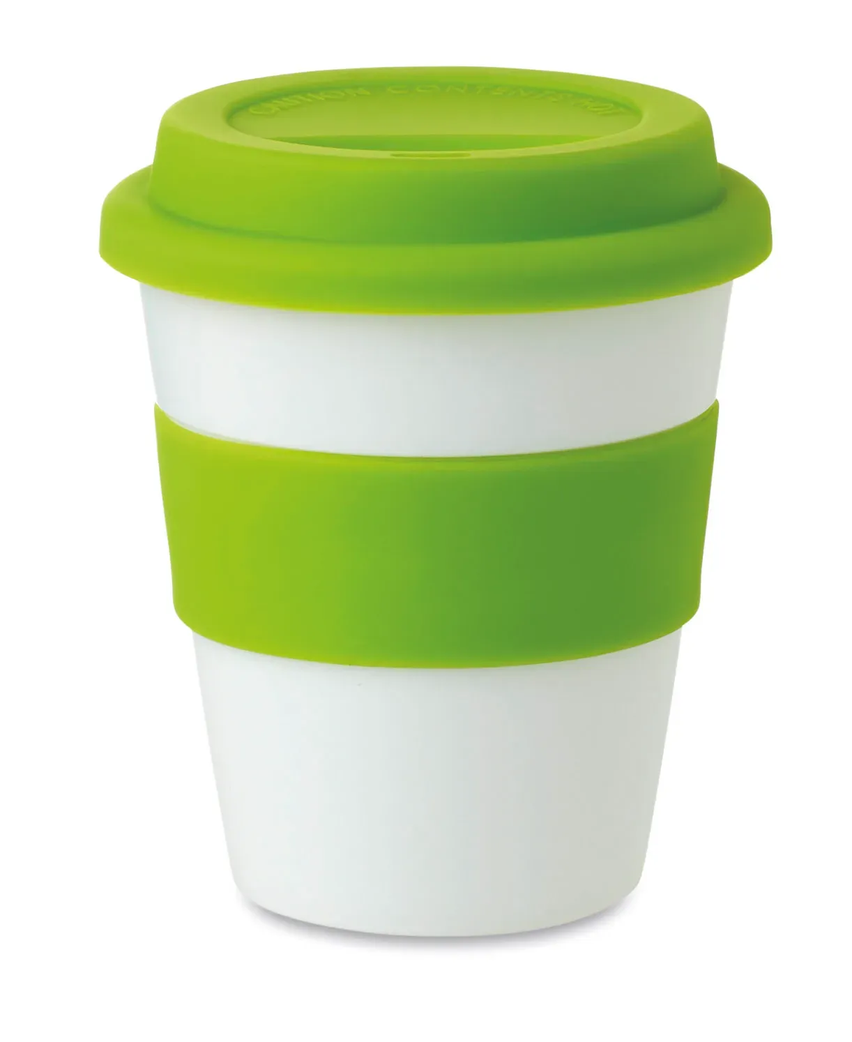 Astoria – Single Wall Tumbler in Shiny White PP with Silicone Lid and Middle Ring — Green