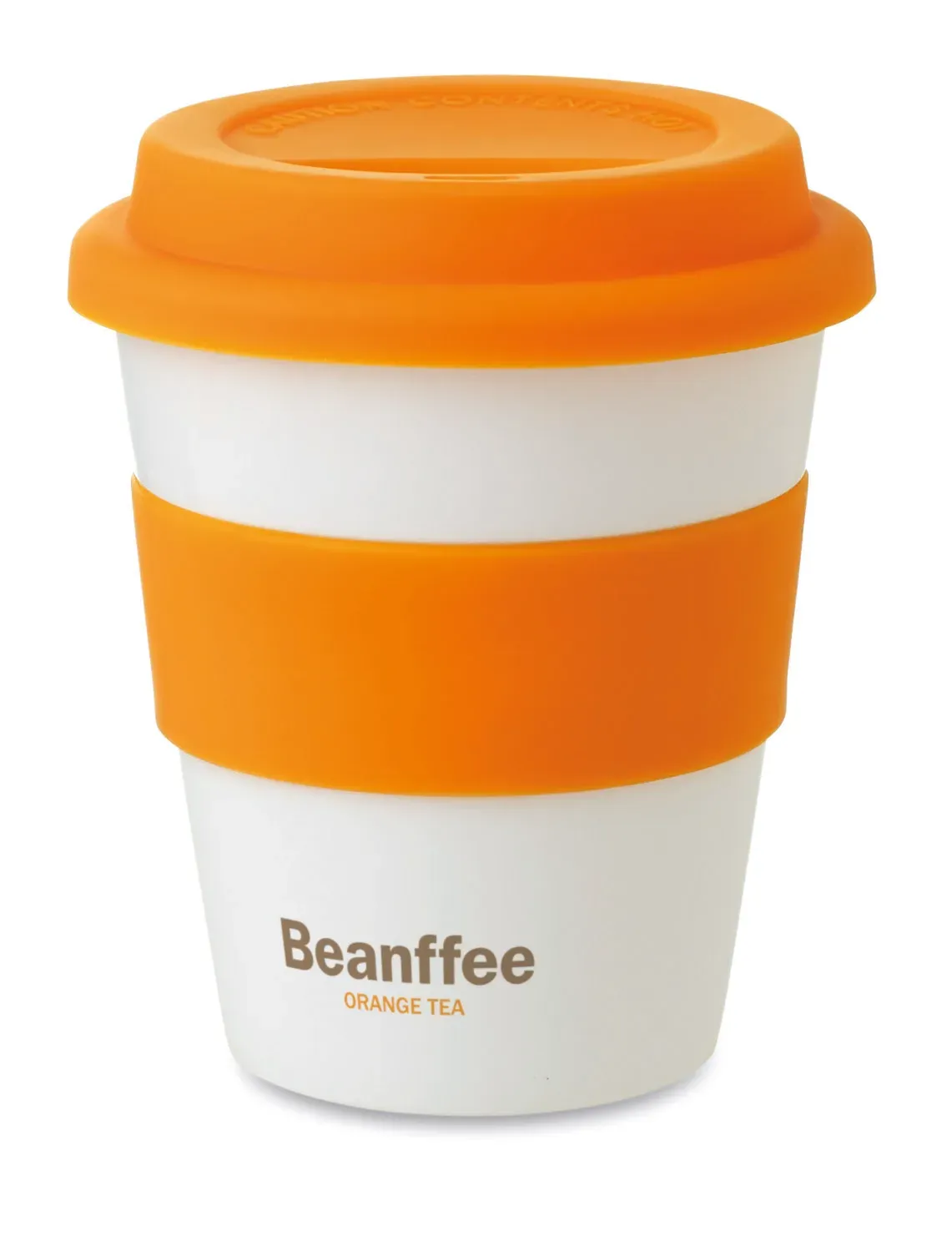 Astoria – Single Wall Tumbler in Shiny White PP with Silicone Lid and Middle Ring — Orange