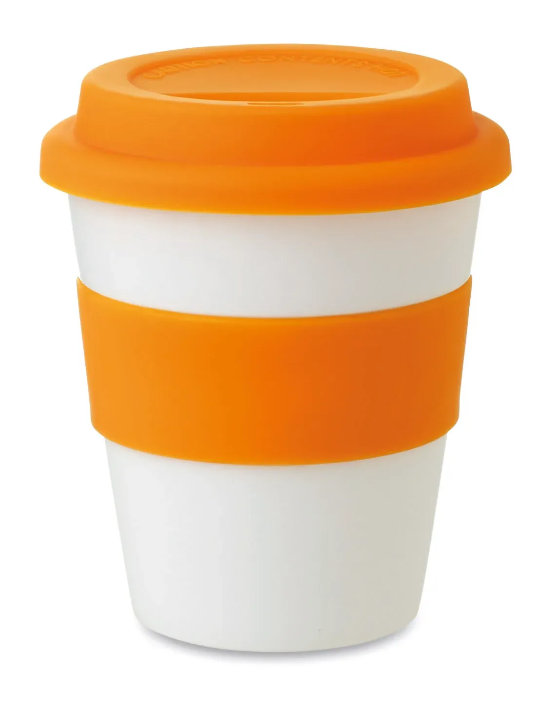 Astoria – Single Wall Tumbler in Shiny White PP with Silicone Lid and Middle Ring — Orange