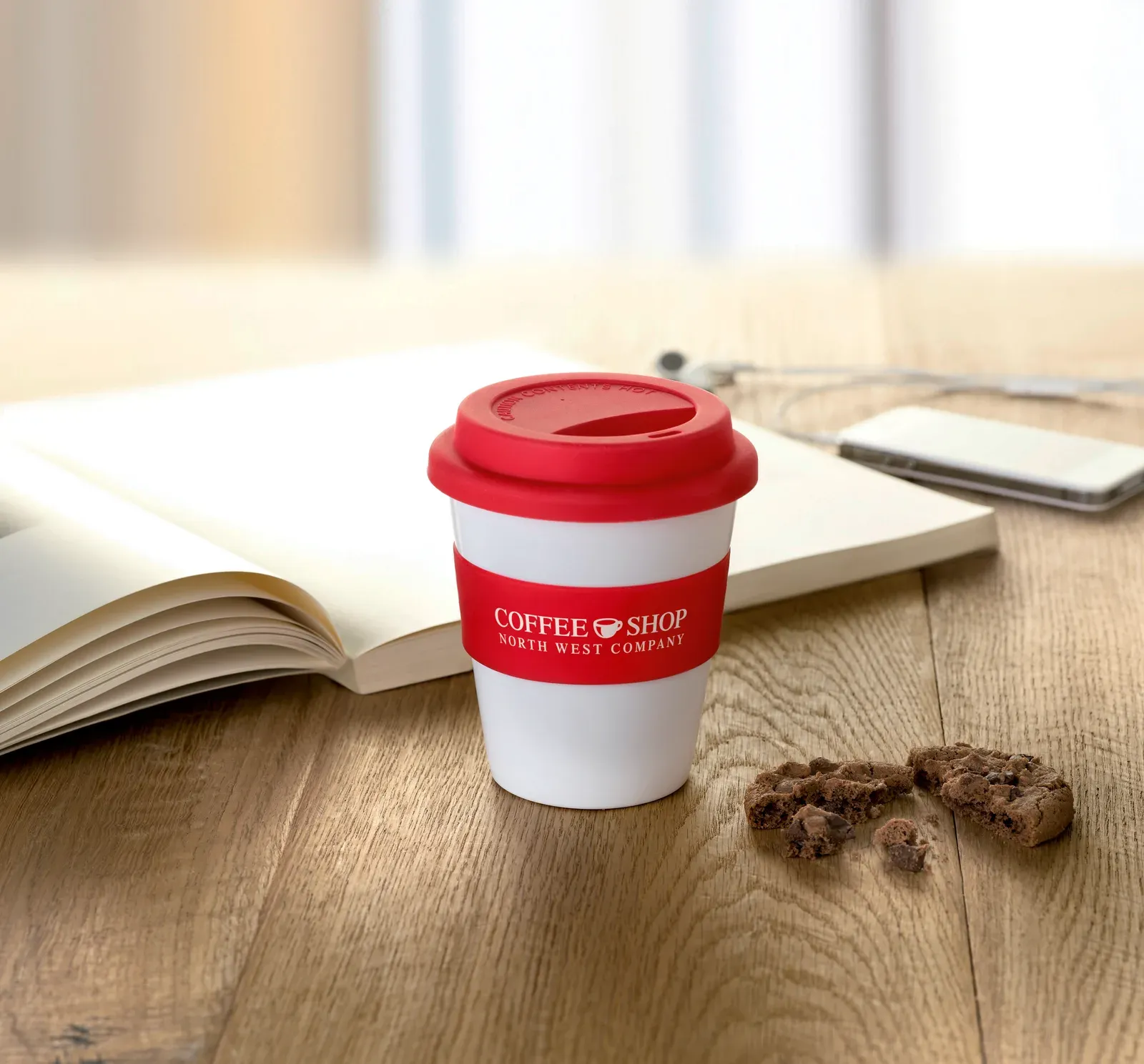Astoria – Single Wall Tumbler in Shiny White PP with Silicone Lid and Middle Ring — Red