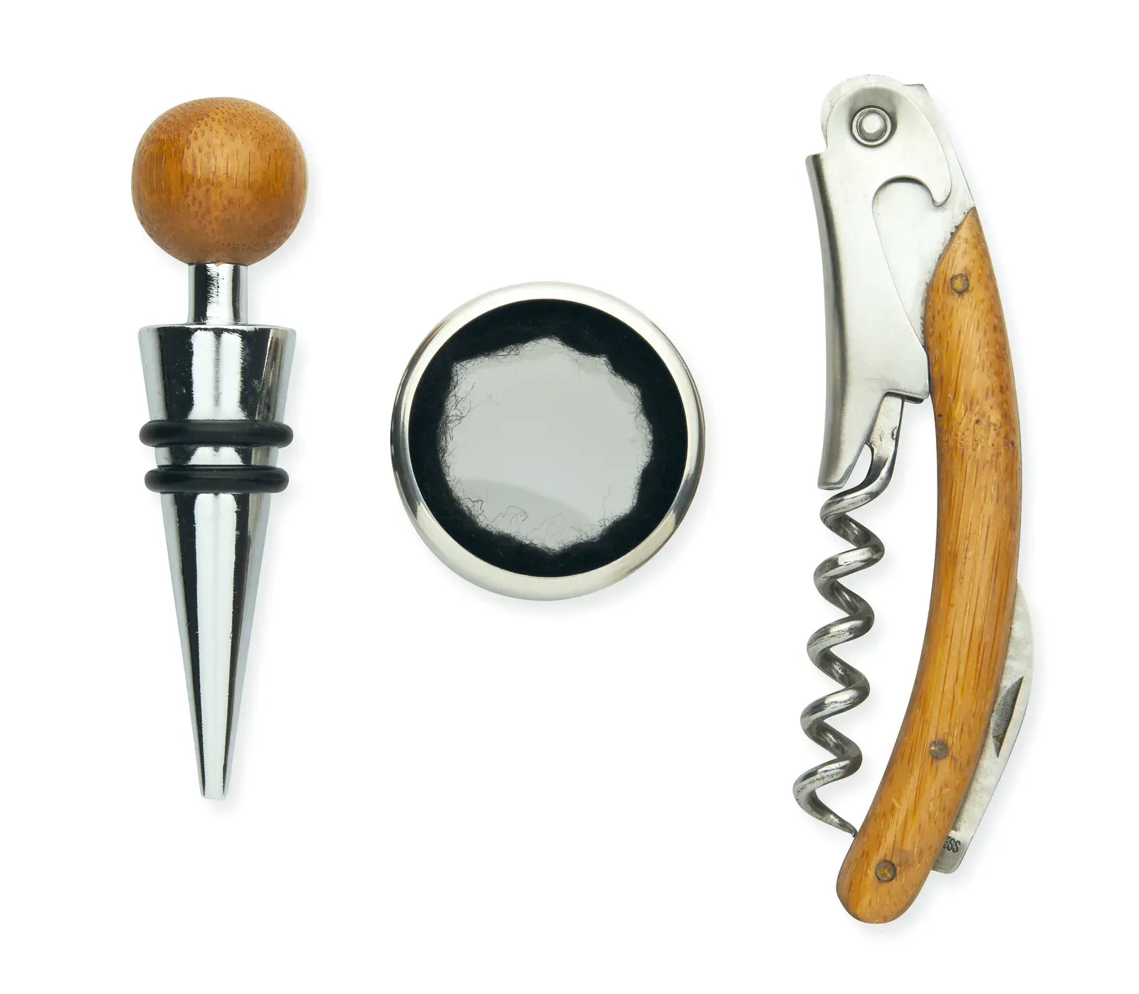 Sonoma – Wine Set in Bamboo Box Includes a Corkscrew, Wine Collar, and Stopper in Stainless Steel and Bamboo