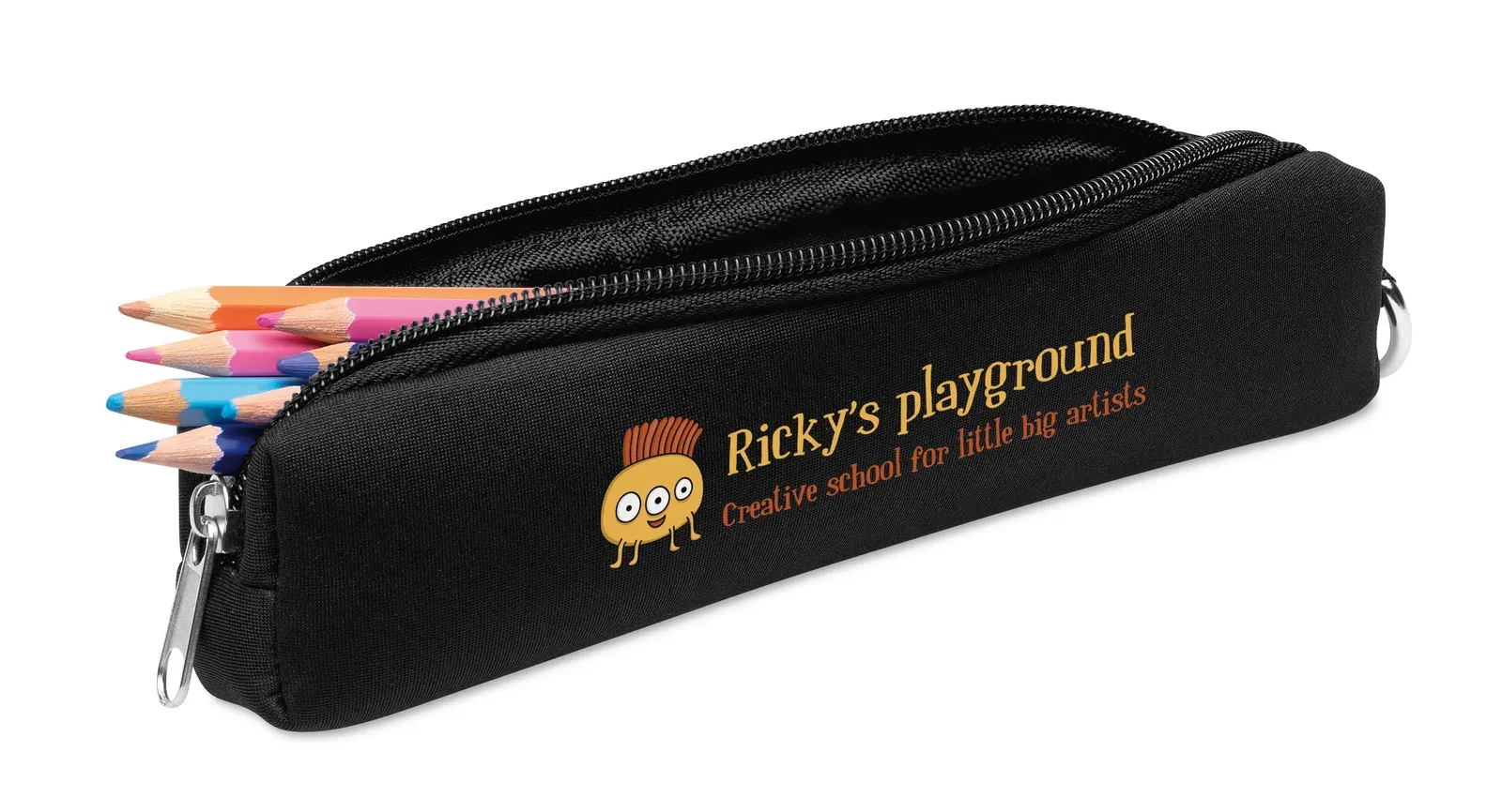 Iris Zippered Pencil Case — Black