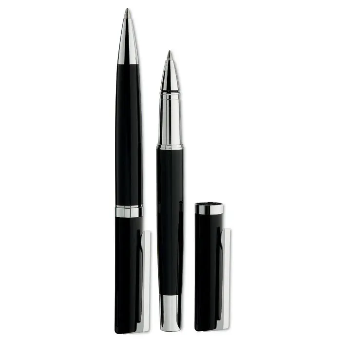 Cecil Brass & Stainless Steel Pen Duo – Gift Boxed — Black