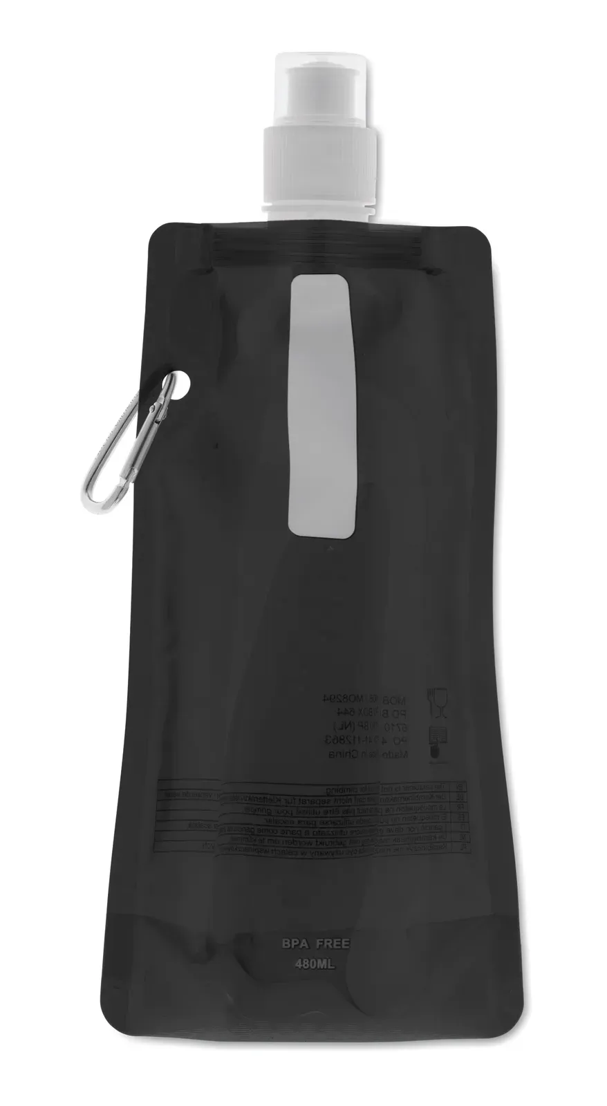 Gates – Foldable Water Bottle in PET which is BPA Free with Aluminium Carabiner — Black
