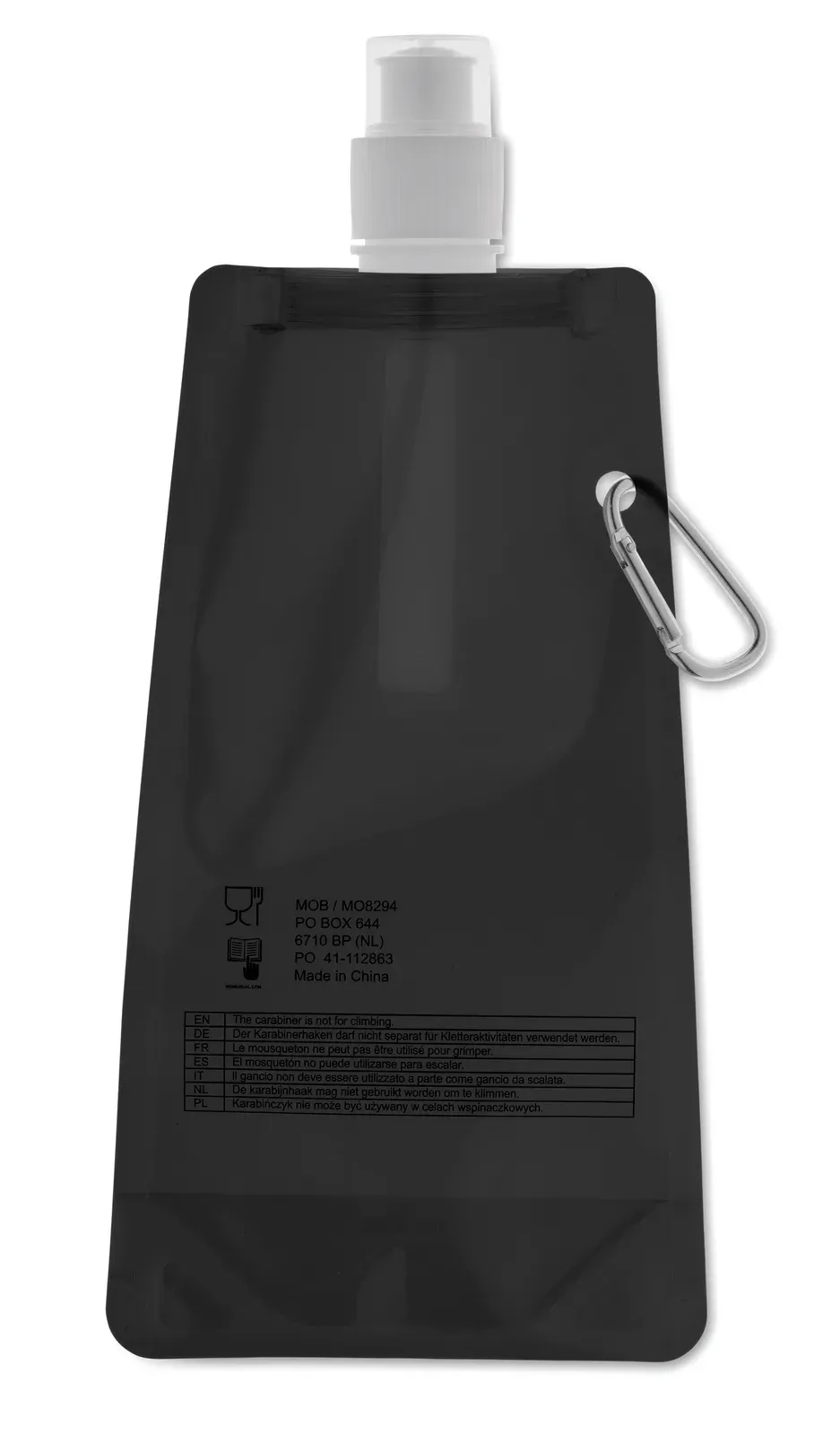 Gates – Foldable Water Bottle in PET which is BPA Free with Aluminium Carabiner — Black