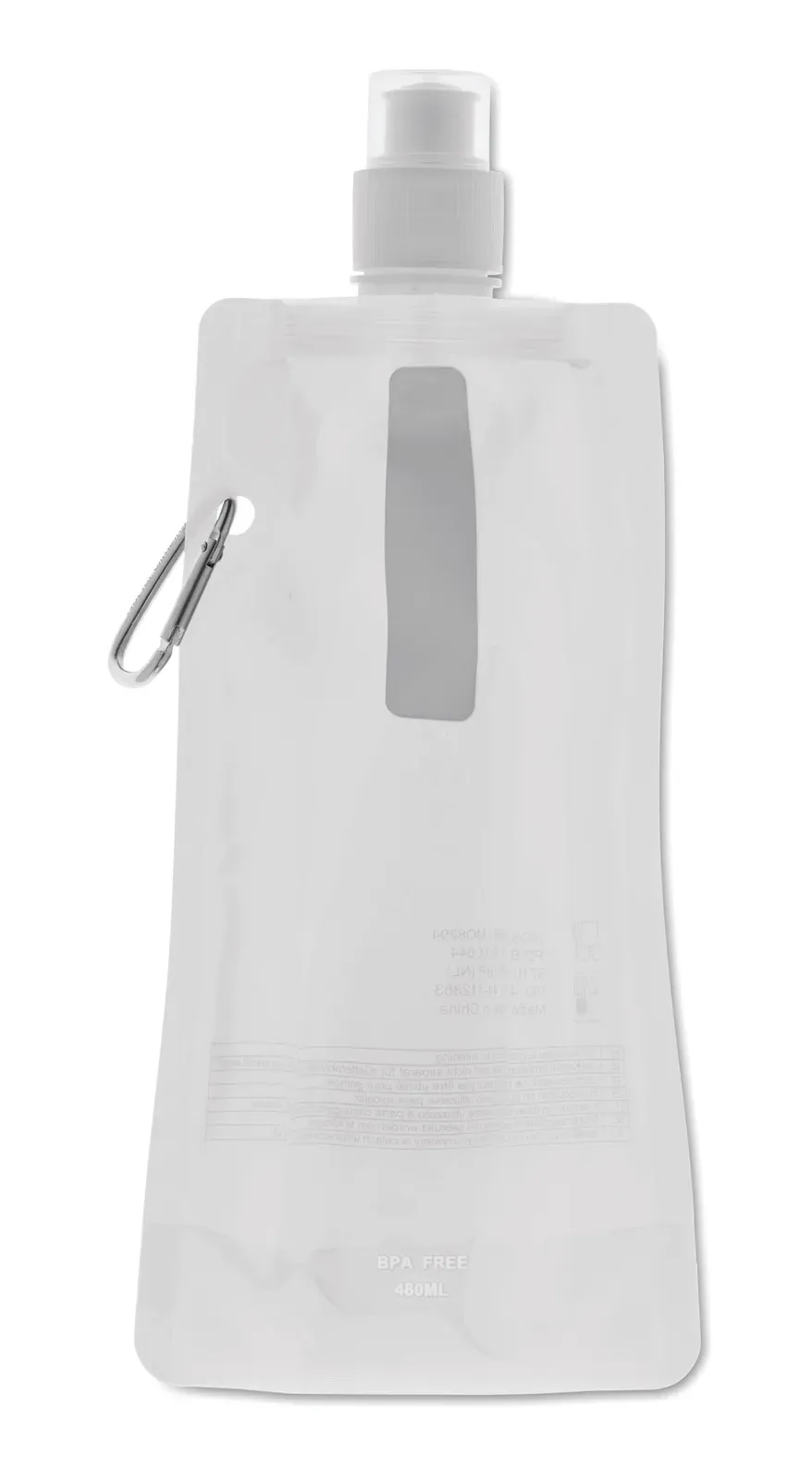 Gates – Foldable Water Bottle in PET which is BPA Free with Aluminium Carabiner — White