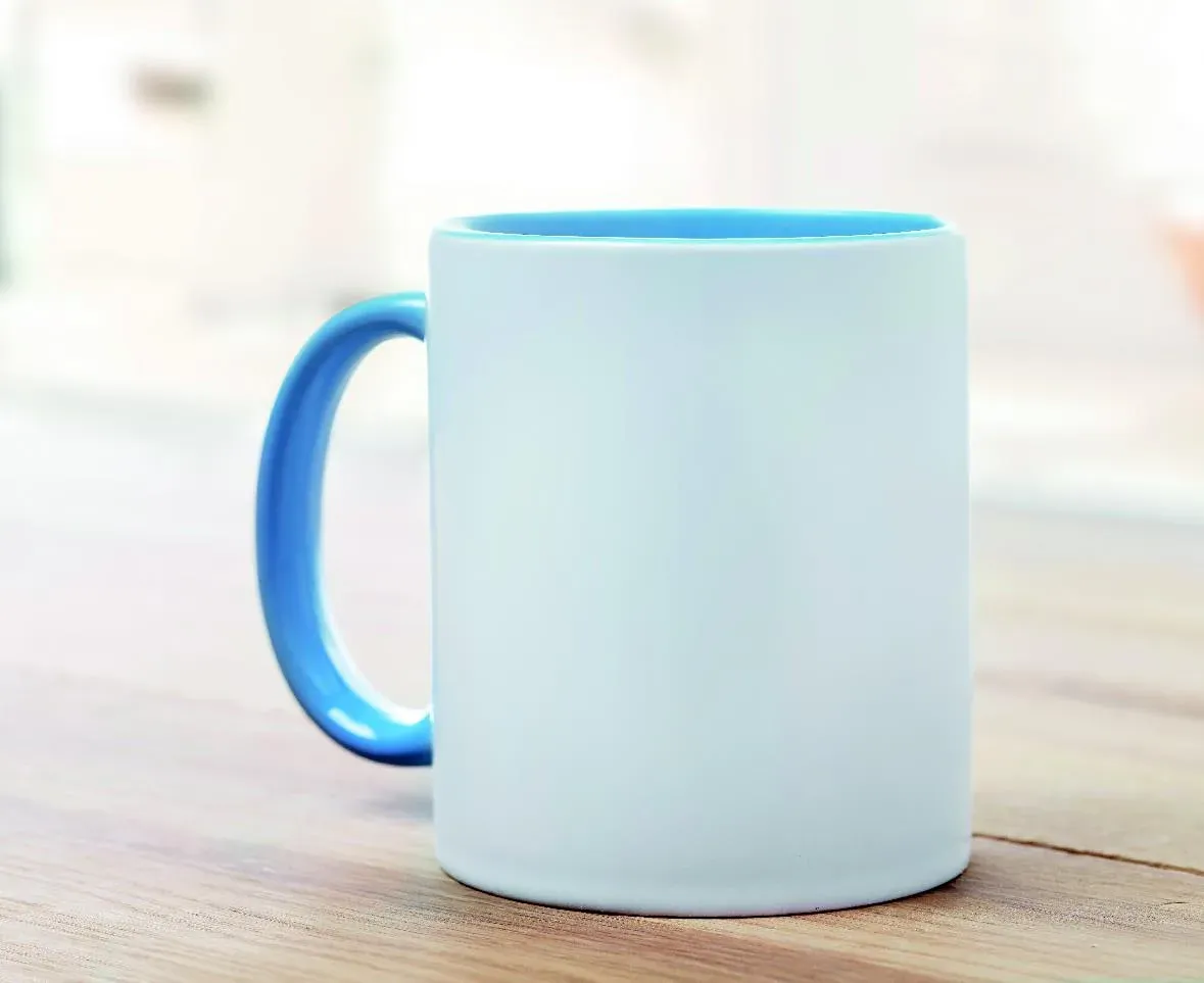 Sublimcoly – Ceramic Mug with Special Coating for Sublimation with Coloured Handle and Inside; Individual Packing in White — Blue