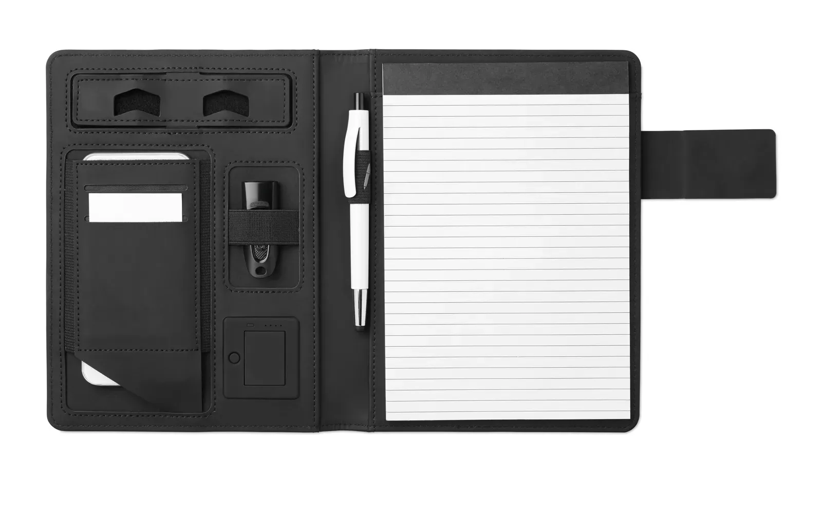 Powernoty A5 Conference Folder with 4000mAh Power Bank – Built-In USB-C & Notepad — Black