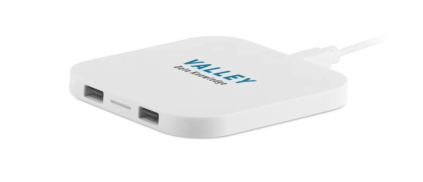 Unipad Bamboo Wireless Charging Pad – 2-Port USB Hub — White