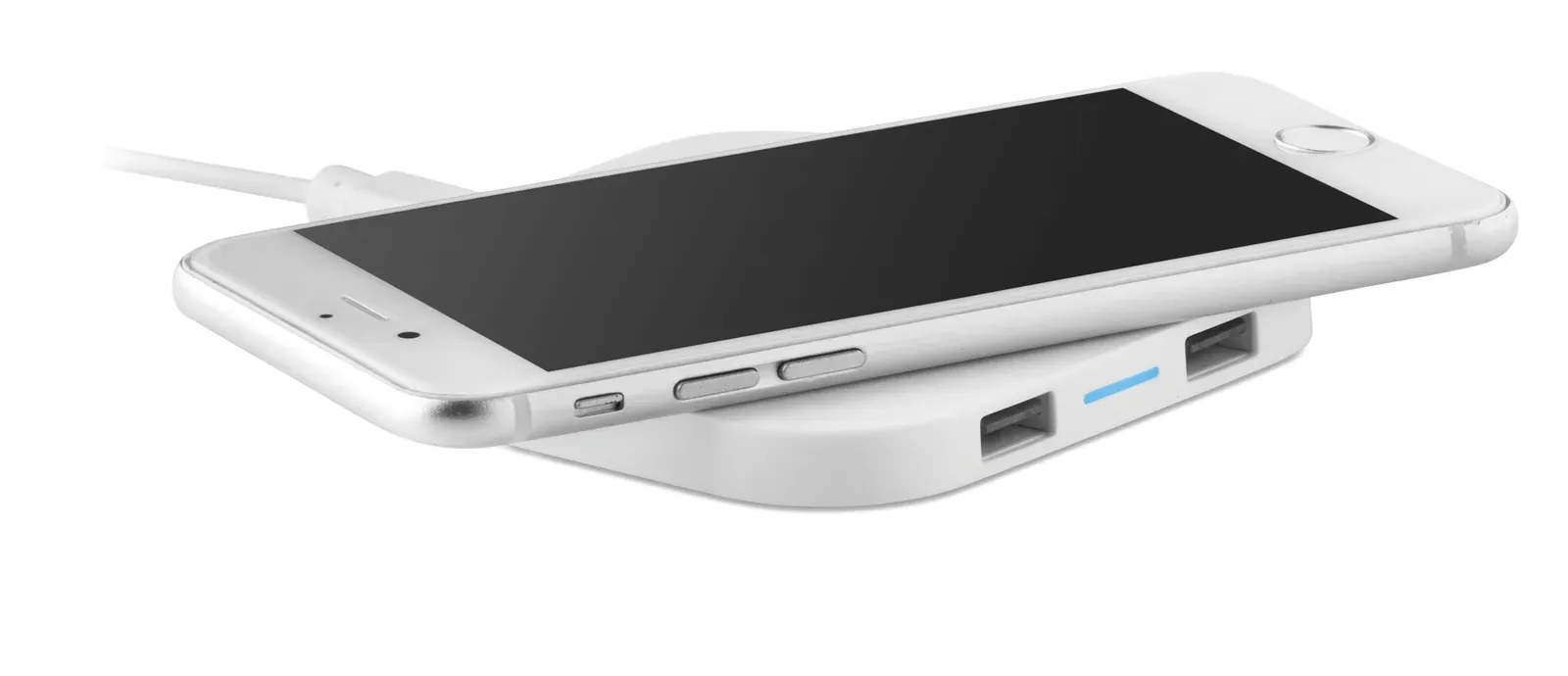 Unipad Bamboo Wireless Charging Pad – 2-Port USB Hub — White