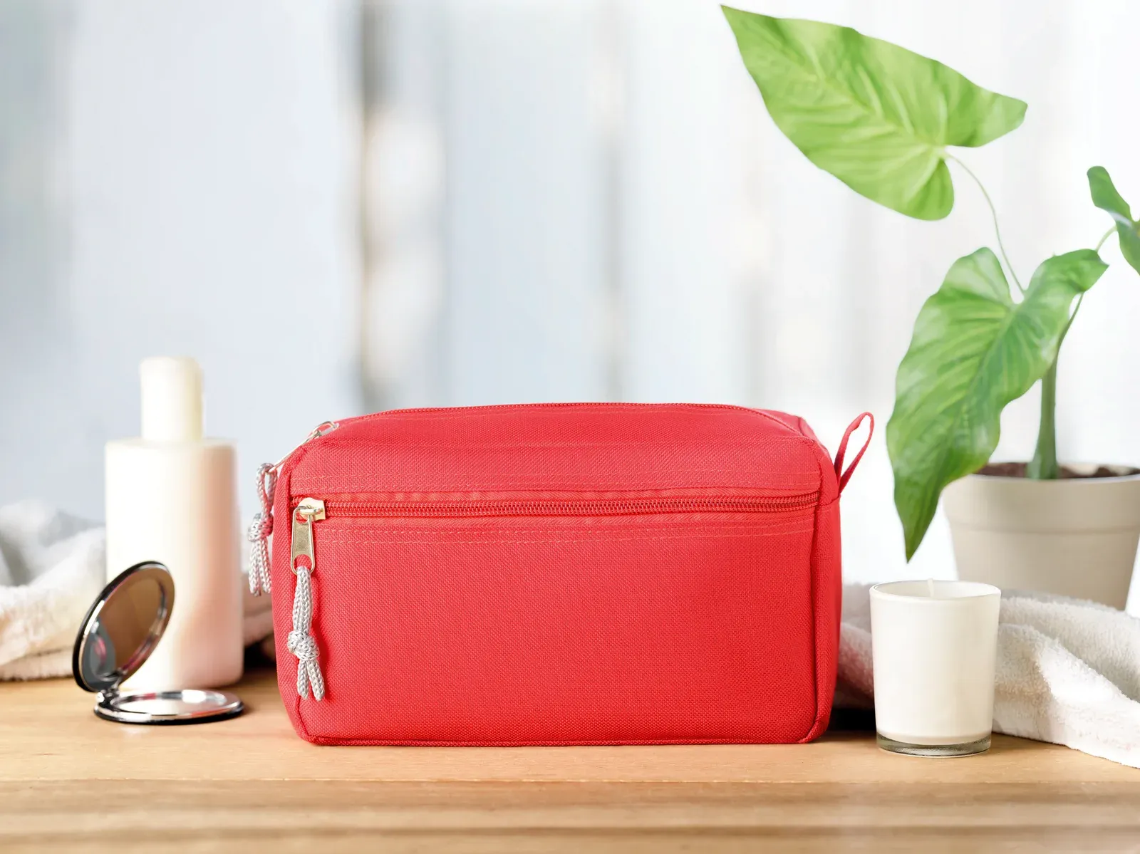 New & Smart Polyester Cosmetic Bag Double Zip — Red