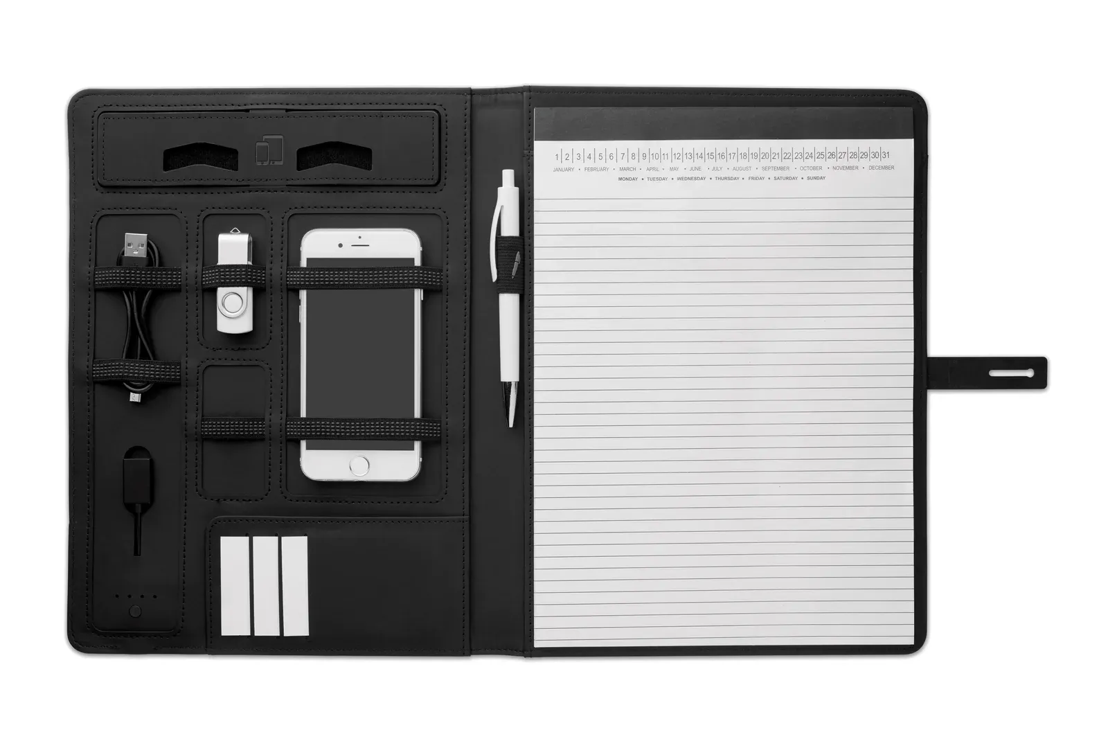 Smartfolder A4 Conference Folder with Wireless Charger & 4000mAh Power Bank — Black