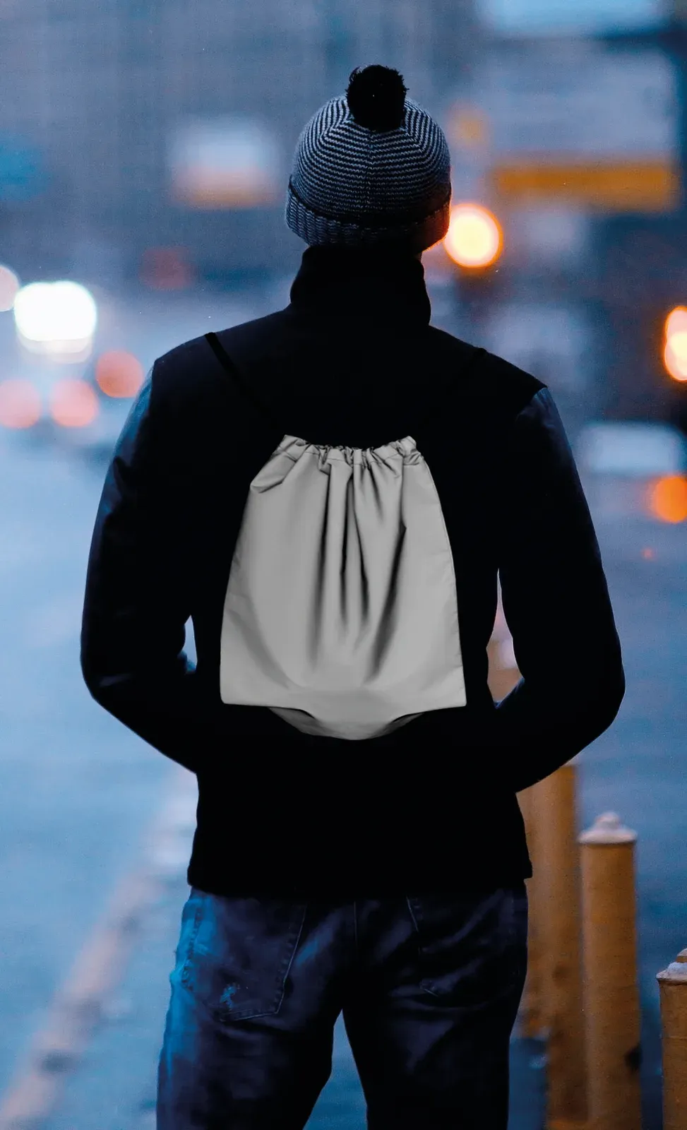 Polyester Drawstring Bag Shoop Reflective with 30x40 Cm 30X40 cm — Silver