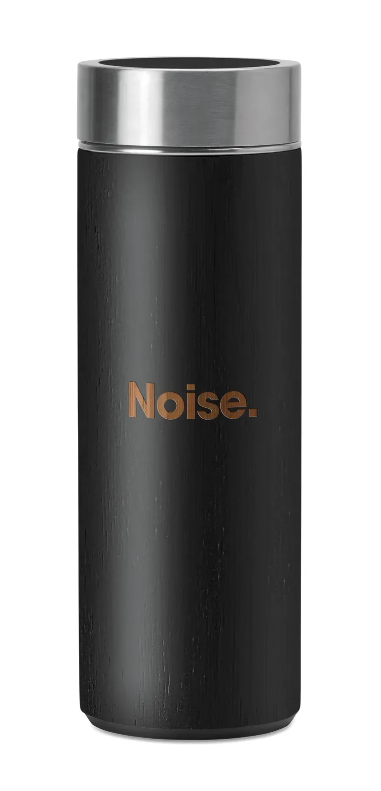 Batumi – Double Wall Stainless Steel Insulating Vacuum Flask with Bamboo Cover and Additional Tea Infuser — Black