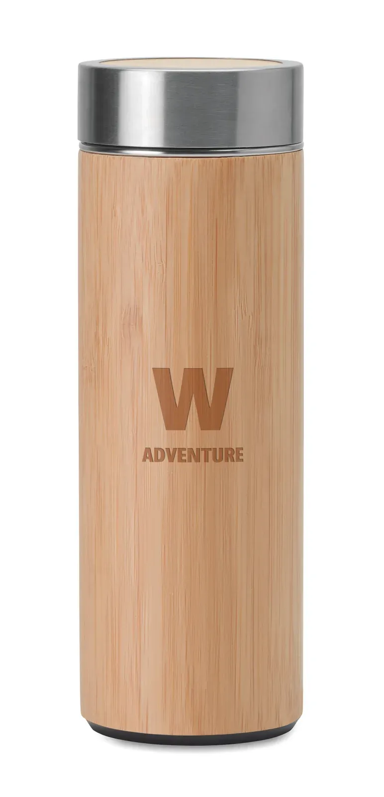 Batumi – Double Wall Stainless Steel Insulating Vacuum Flask with Bamboo Cover and Additional Tea Infuser — Wood
