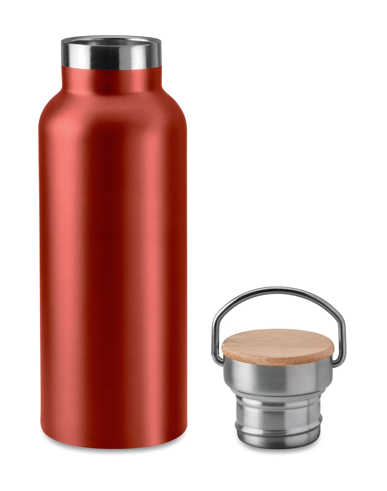 Helsinki – Double Wall Stainless Steel Insulating Vacuum Flask with Lid in Bamboo and Carry Handle