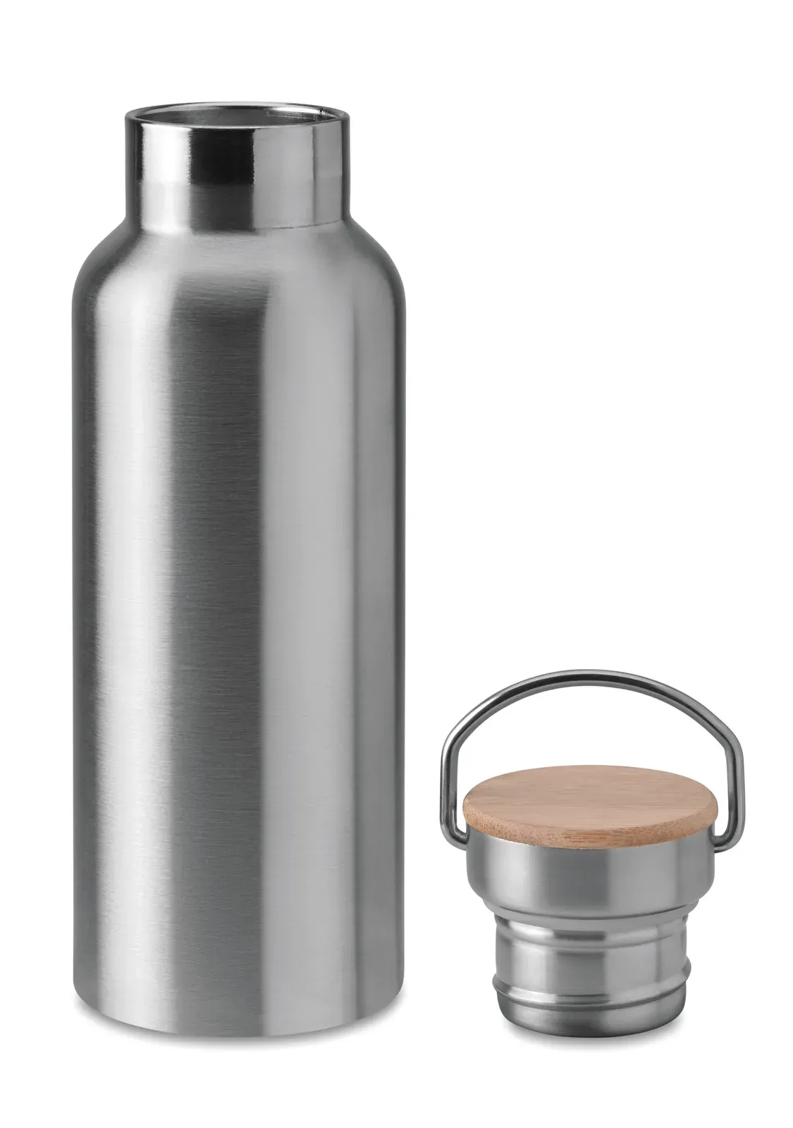 Helsinki – Double Wall Stainless Steel Insulating Vacuum Flask with Lid in Bamboo and Carry Handle
