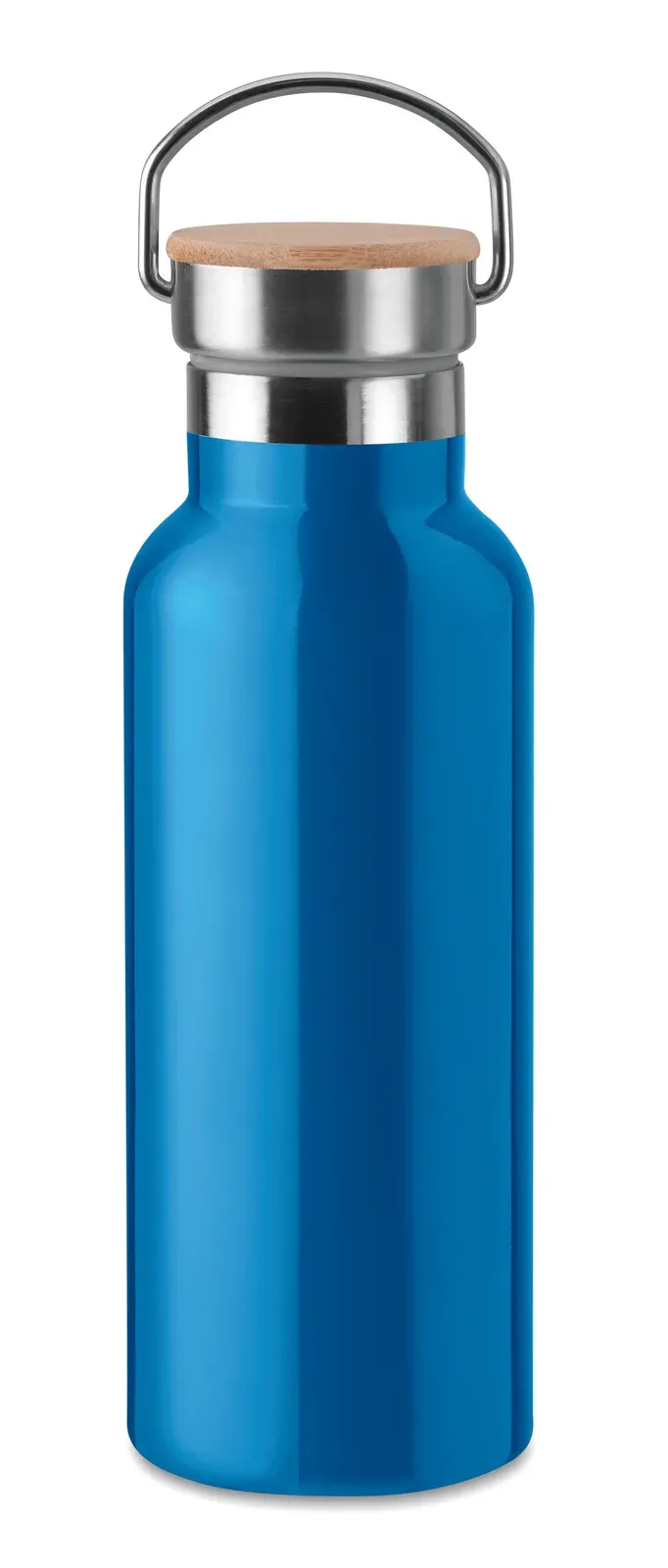 Helsinki – Double Wall Stainless Steel Insulating Vacuum Flask with Lid in Bamboo and Carry Handle — Turquoise