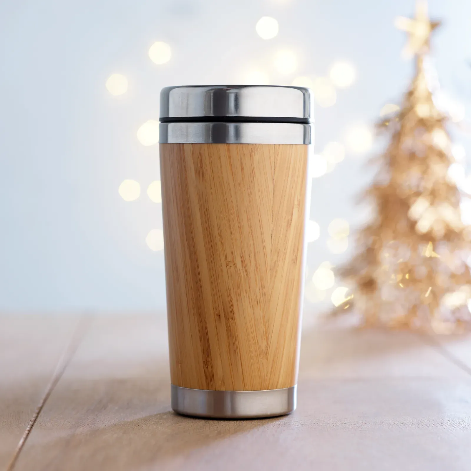 Rodeodrive+ – Double Wall Stainless Steel Flask with Bamboo Cover and PP Lid — Wood
