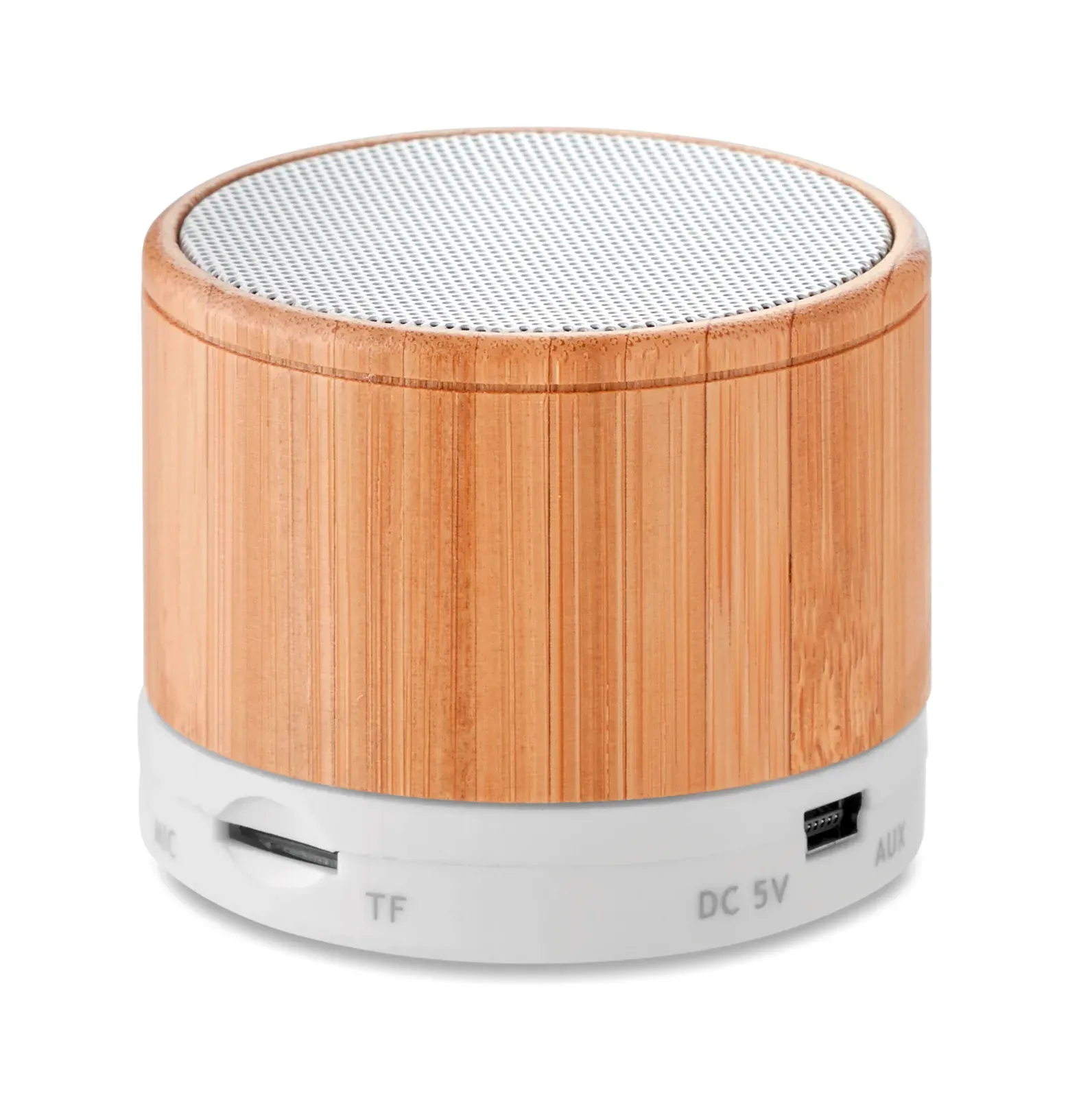 Round Bamboo 4.2 Wireless Speaker – LED Light, Hands-Free Calling — White