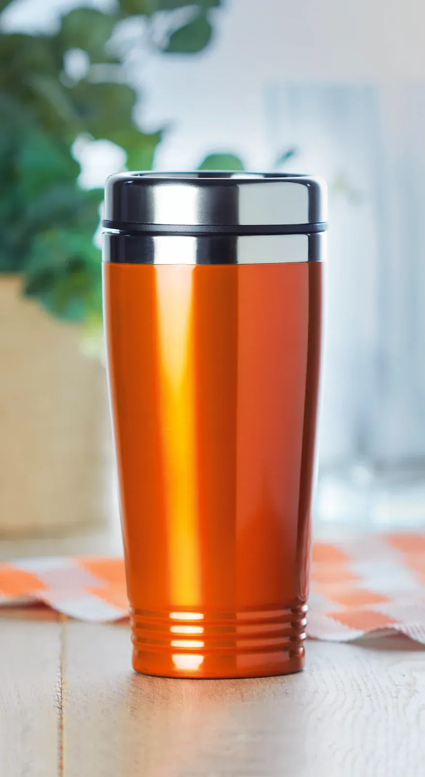 Rodeo Colour – Double Wall Stainless Steel Travel Cup with Black PP Lid — Orange