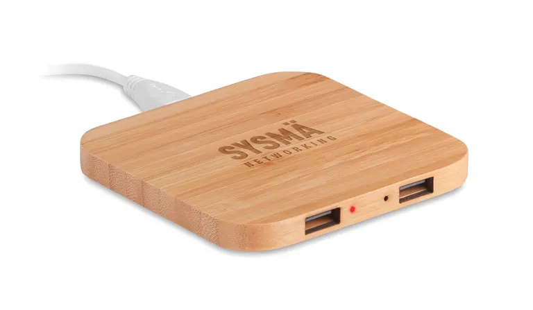 Cuadro Bamboo Wireless Charging Dock – 2-Port USB Hub