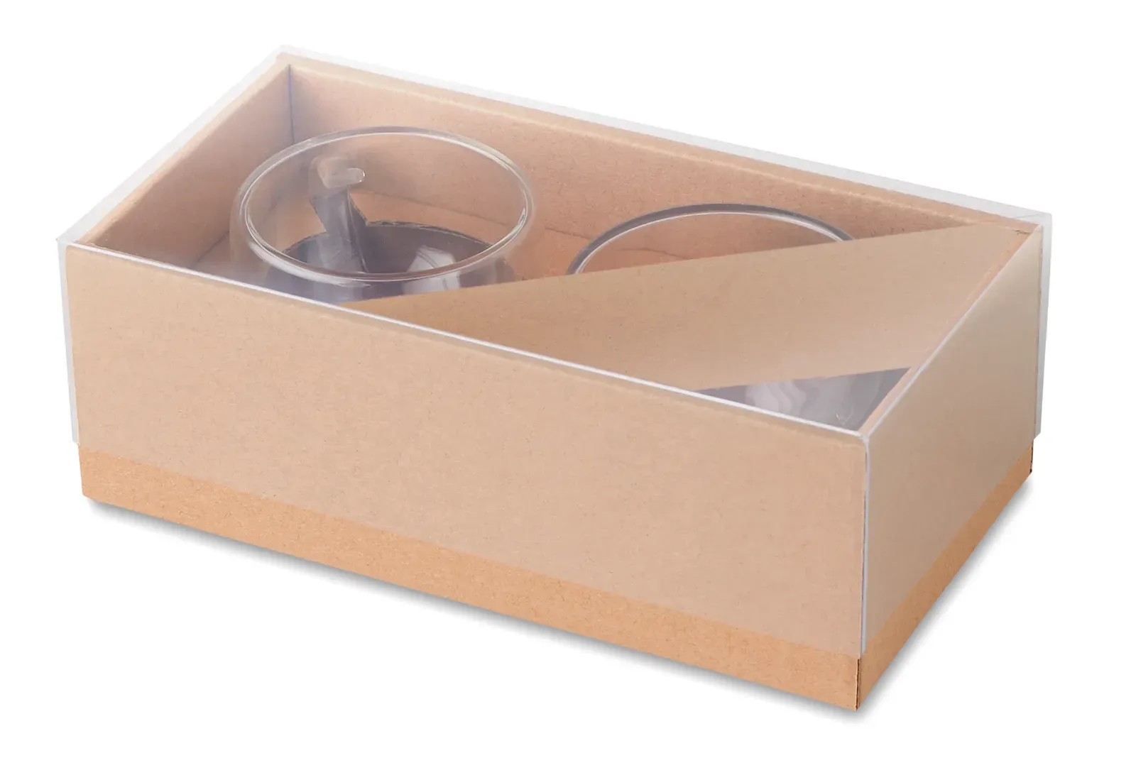 Belize – Set of 2 Double Wall Espresso Glasses with Bamboo Saucer; Presented in Kraft Paper Box — Transparent