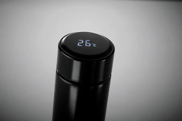 Pole – Double Wall Stainless Steel Insulating Vacuum Bottle; It Has an LED Touch Thermometer Incorporated in to the Top