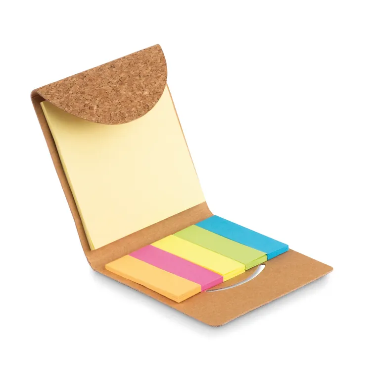 Foldcork Cork Cover Sticky Note Pad – 125 Sheets & 5-Colour Page Markers
