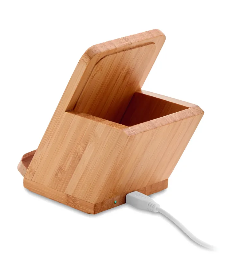Baicoi Bamboo Wireless Charger Stand – Pen Holder, FSC-Certified