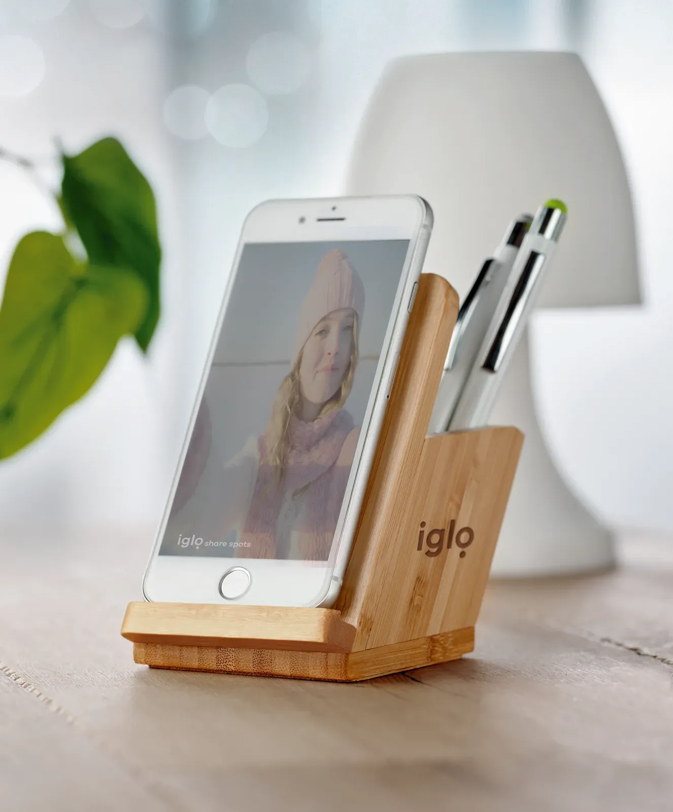 Baicoi Bamboo Wireless Charger Stand – Pen Holder, FSC-Certified — Wood