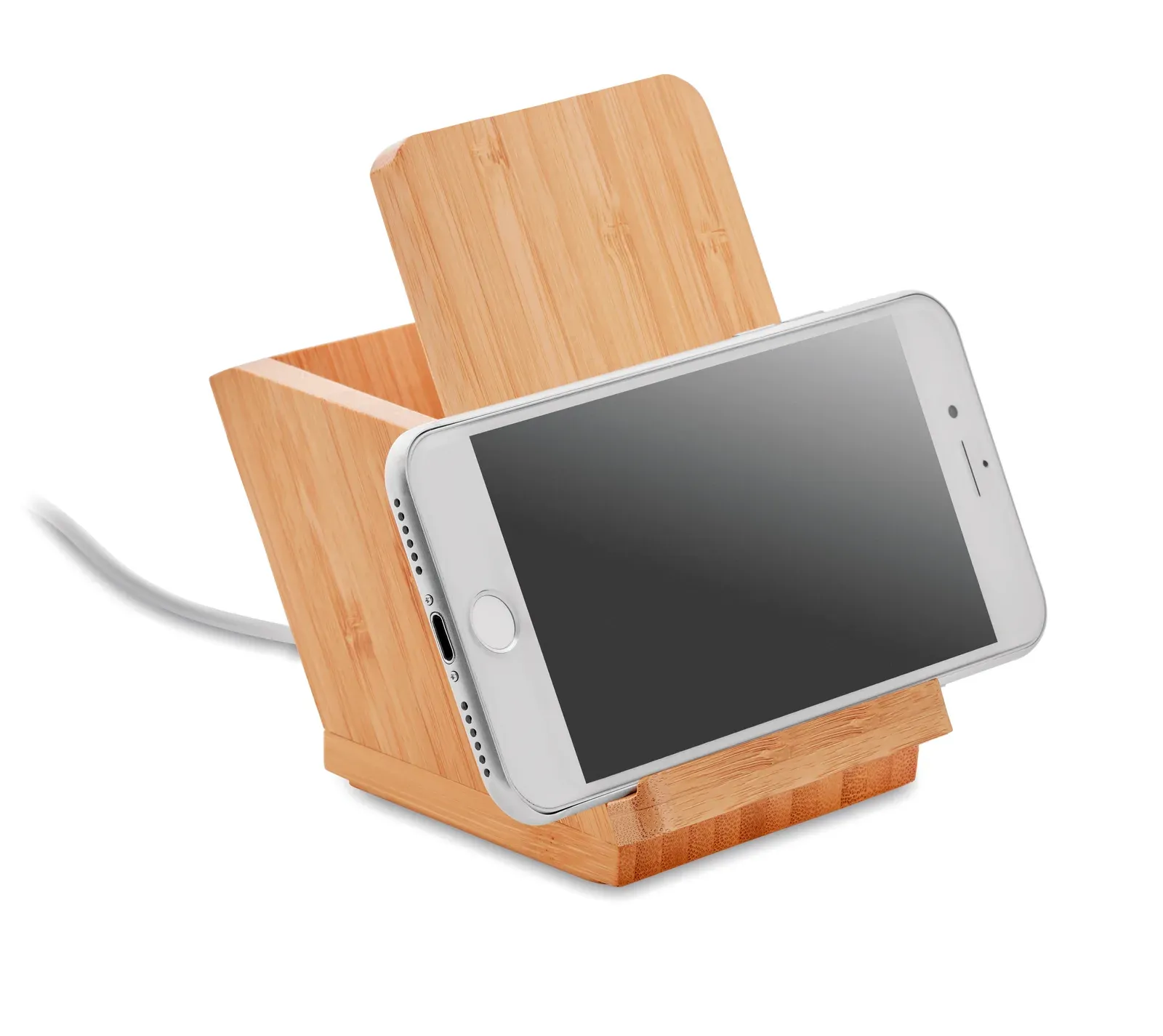 Baicoi Bamboo Wireless Charger Stand – Pen Holder, FSC-Certified — Wood