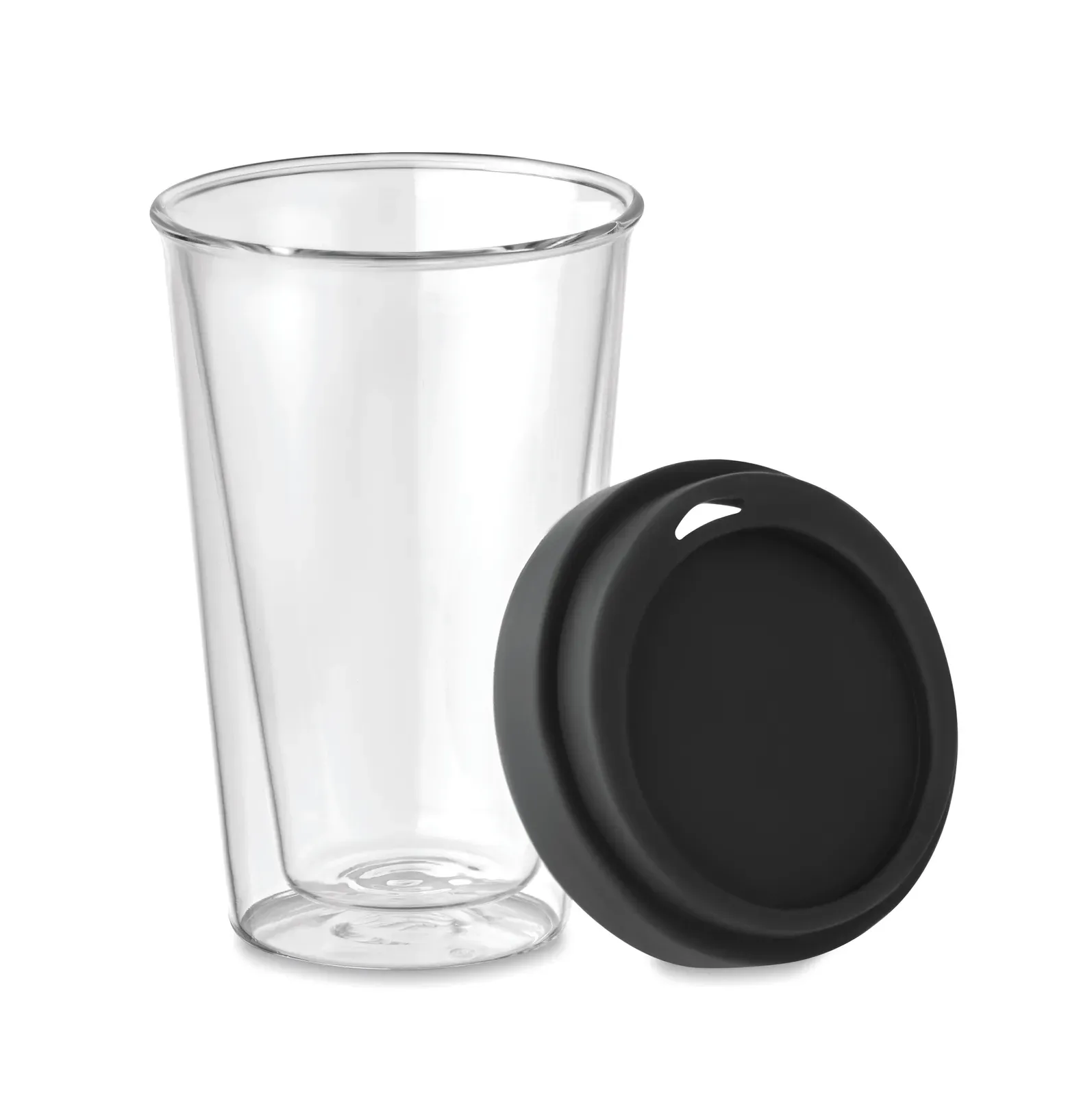 Bielo Tumbler – Double Wall High Borosilicate Glass with Silicone Lid — Black