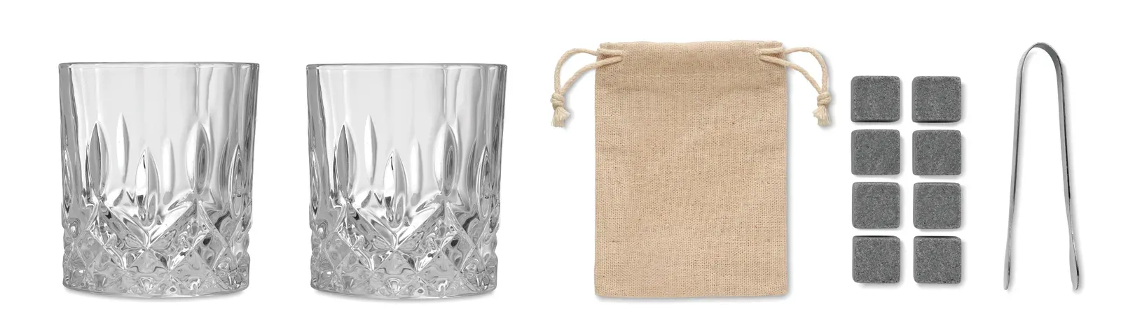 Inverness – Luxury Glass Set in Bamboo Gift Box for Whiskey, Gin, Mojito or Other Drinks; Includes 2 Glasses — Wood