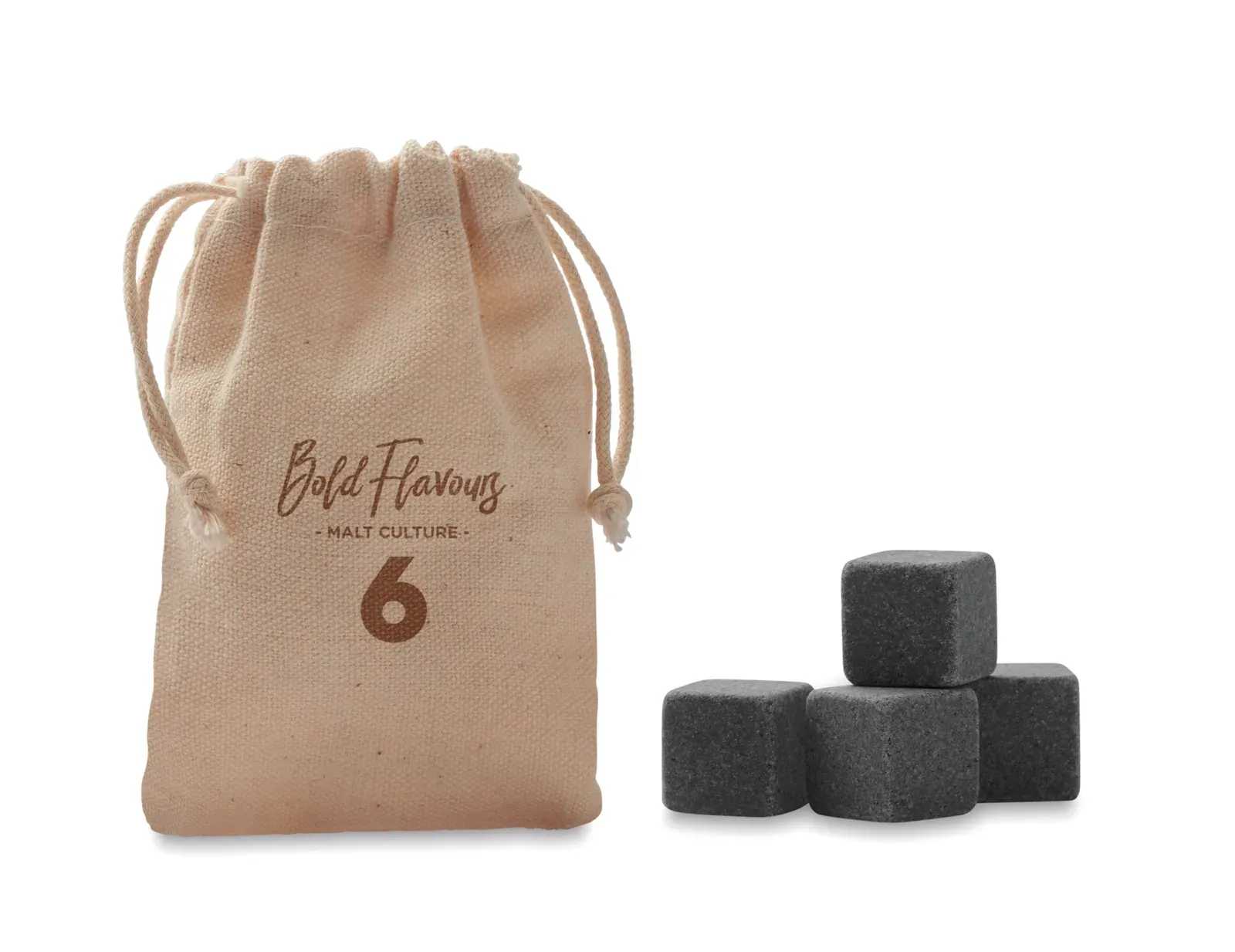 Rocks – Set of 4 Reusable Stainless Steel Ice Cubes in Velvet Pouch — Beige