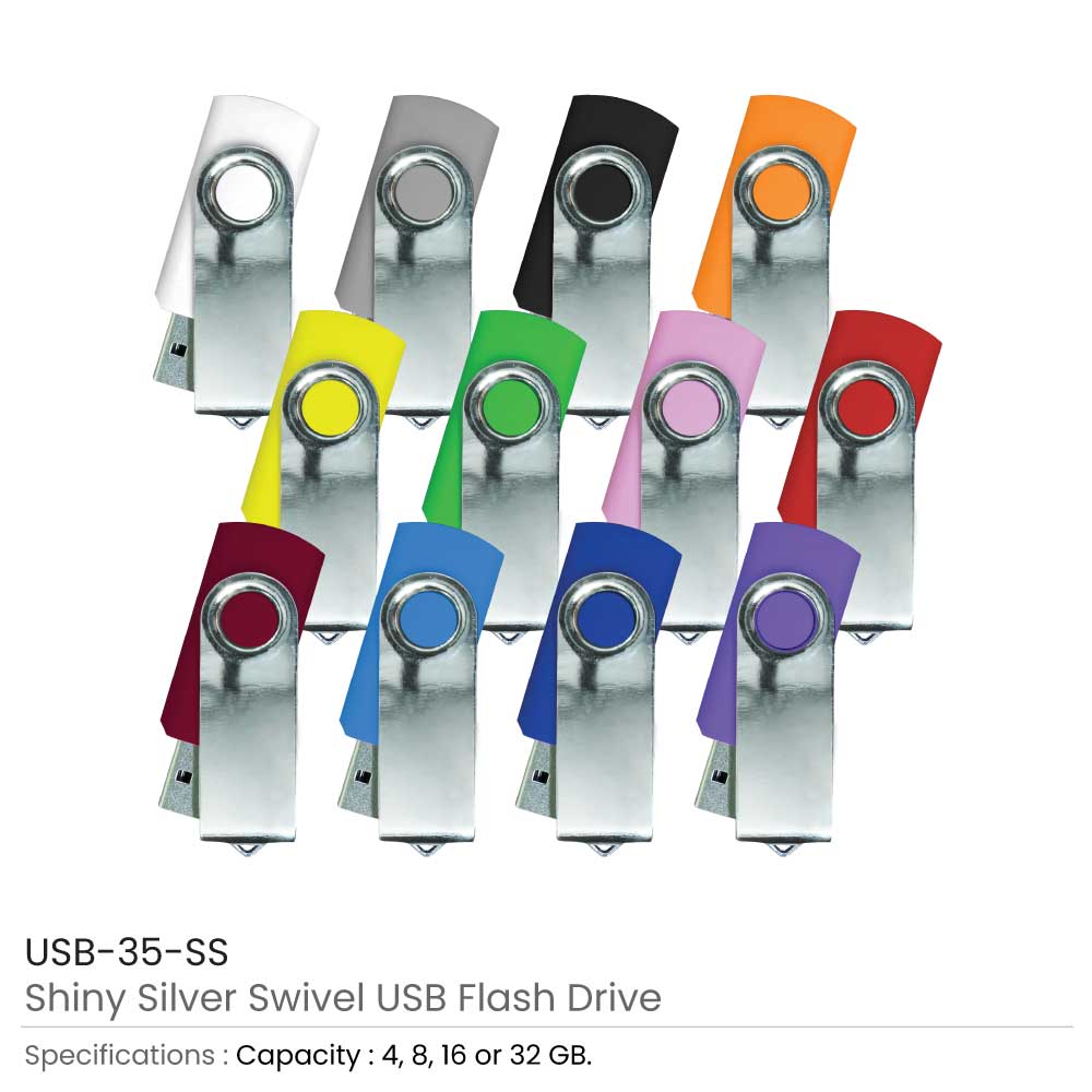 Shiny Silver Swivel USB Flash Drives | Promotional Gifts Suppliers