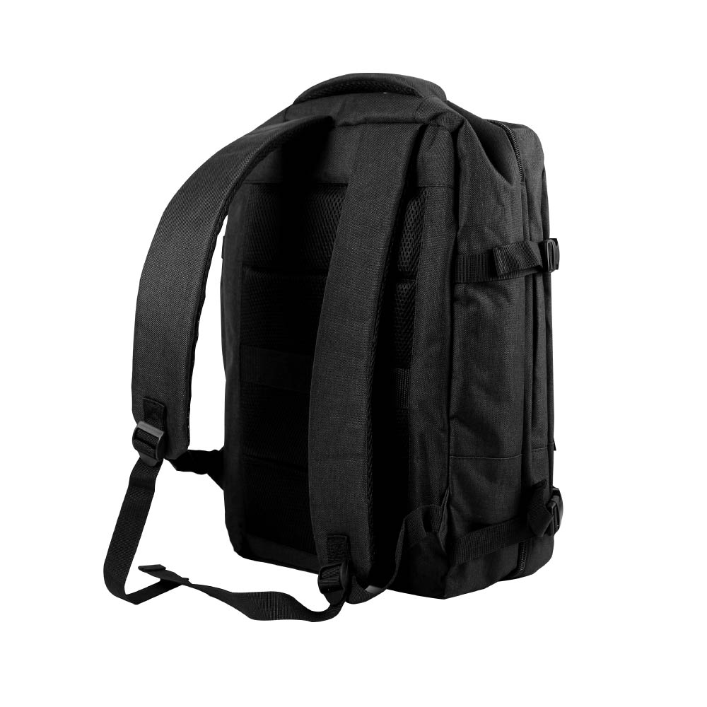 Travel Backpacks in Black Polyester Material | Promotional Gifts Suppliers