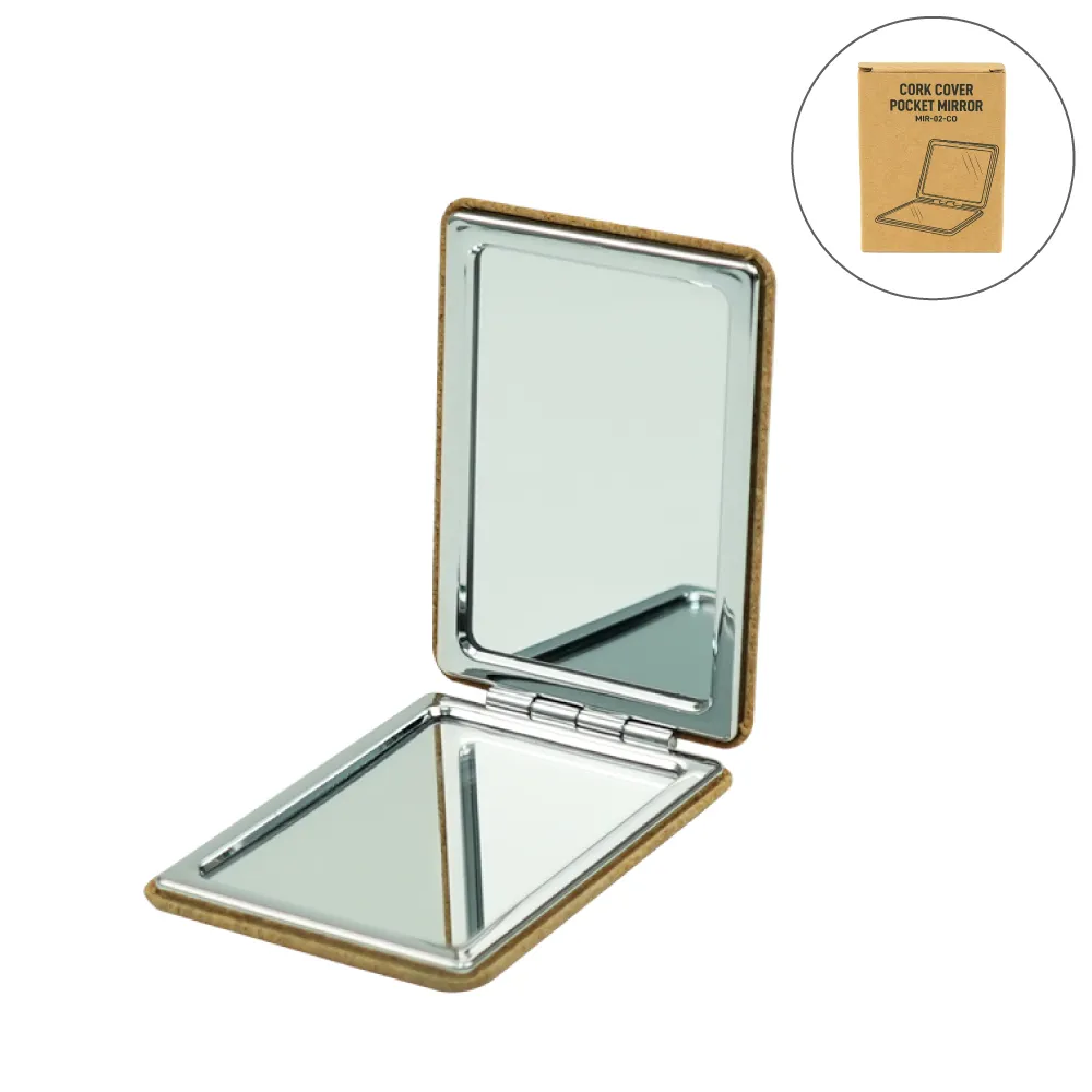 Rectangle Pocket Mirror, Double-Sided Foldable with Cork Finish Cover ...