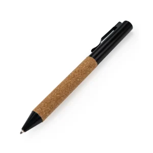 Eco-friendly Metal Pens Black with Cork Barrel and Black Ink - Image 1