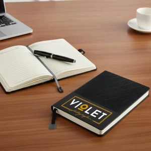 Soft PU Cover Notebooks in A5 Size with Metal Plate Bookmark - Image 2