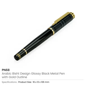 Arabic Traditional Bisht Design Metal Pens, Glossy Black with Gold Outline - Image 6