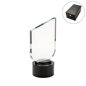 Crystal Trophy with Round Black Base in Premium Fiber Box - Image 1