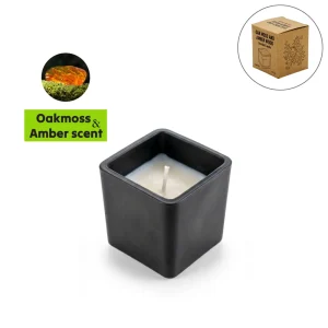 Scented Candle in Square Glass Bottle with Bamboo Lid, Oakmoss & Amber Scent - Image 1